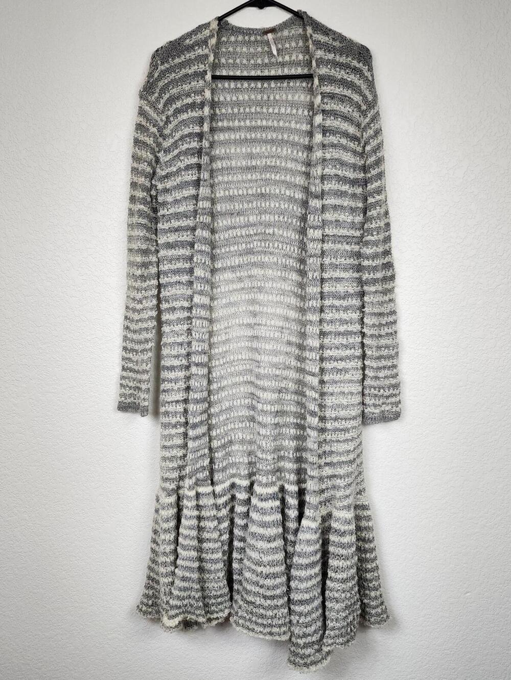 Free People Retro Stripe Small Grey Gray Cardigan Sweater